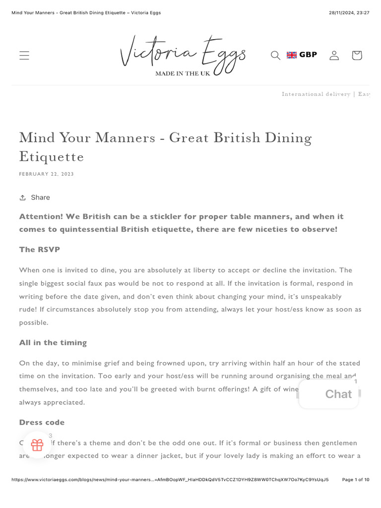 Mind Your Manners - Great British Dining Etiquette - Victoria Eggs ...