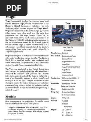 Y Yugo - Wikipedia | PDF | Motor Vehicle | Car
