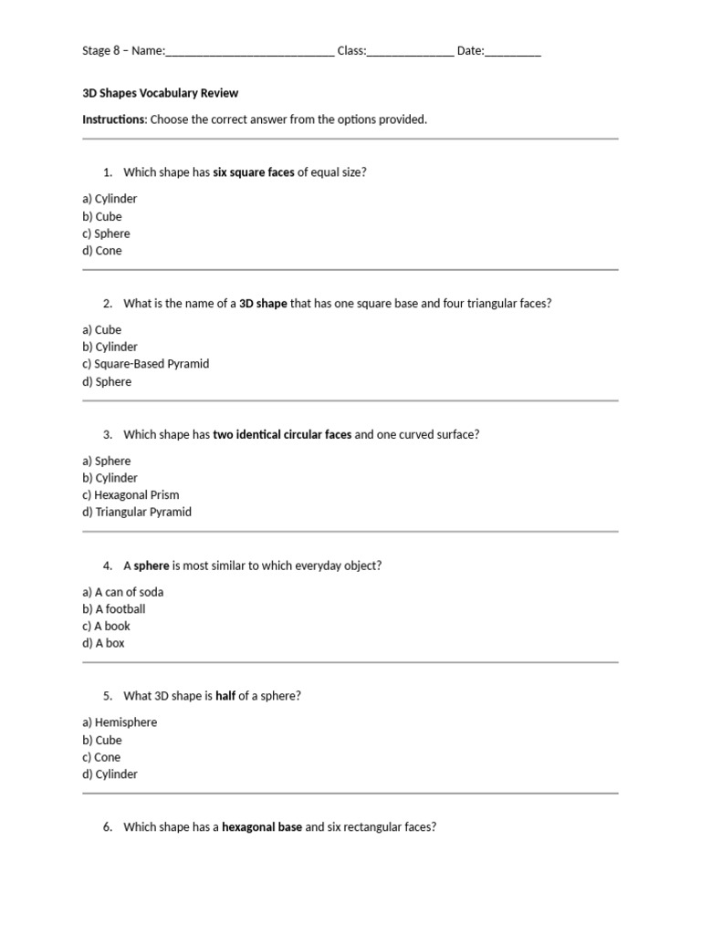 S8 Unit 2 2.10 Unit Review Vocabulary 3D | PDF