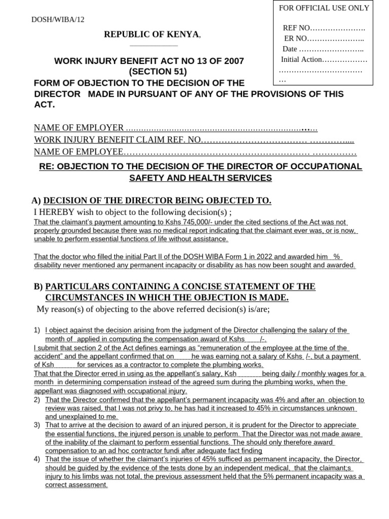 Form of Objection Appeal Dosh Wiba 12 | PDF | Salary | Justice