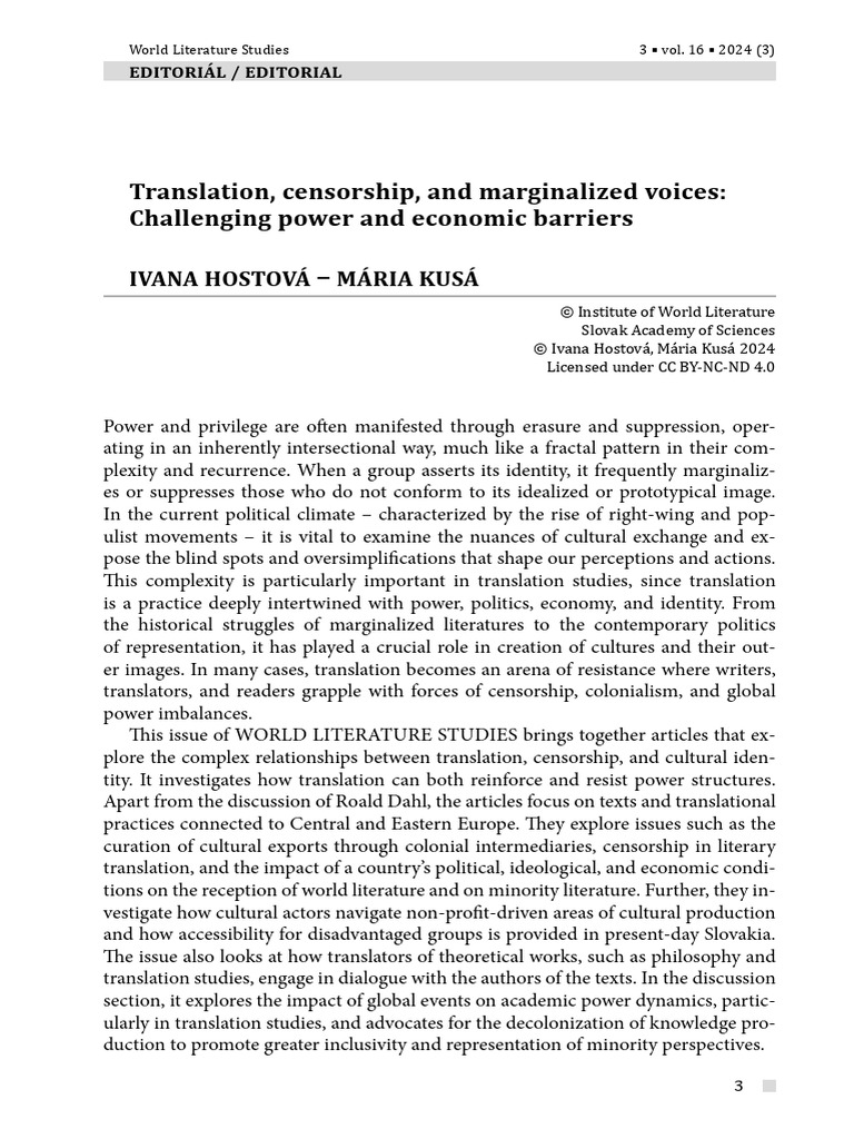 Translation Censorship and Marginalized | PDF | Translations | Liberal ...