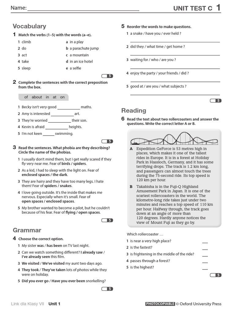 Unit 1 Test for Class VII | PDF