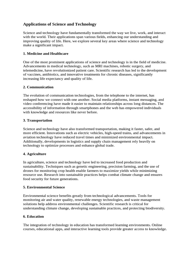 Key Applications of Science and Technology | PDF | Science | Agriculture