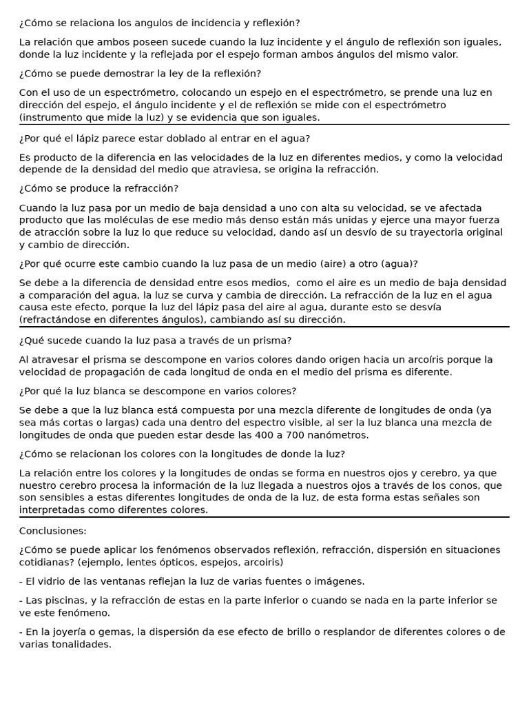 Reflexión y refracción de la luz explicadas | PDF | Ligero | Refracción