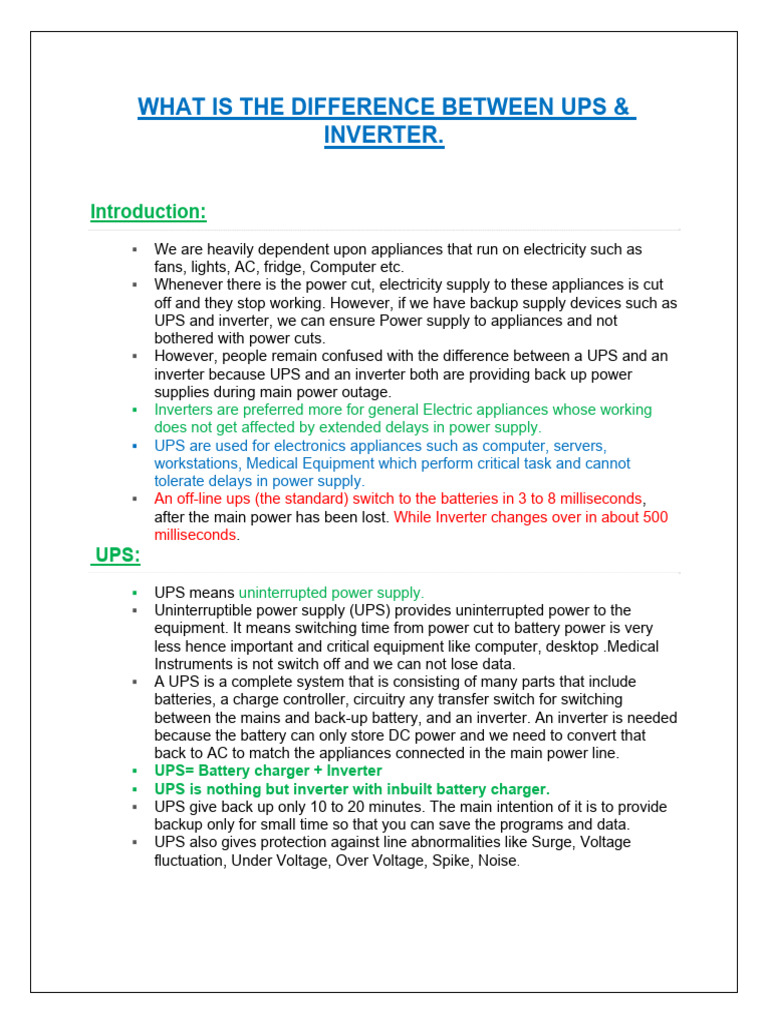 What Is The Difference Between Ups & Inverter | PDF | Power Inverter ...