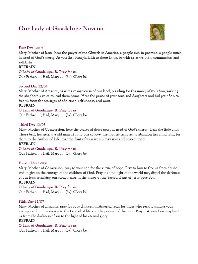 Our Lady of Guadalupe Novena Guide | PDF | Mary, Mother Of Jesus ...
