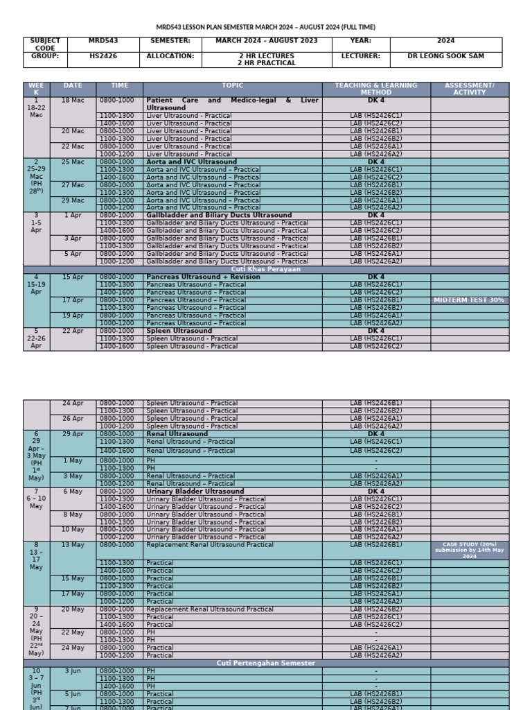 LESSON PLAN MRD543 MARCH 2024 - AUG 2024 - LSS - Full Time | PDF ...