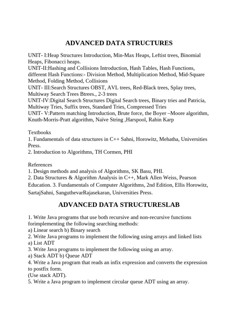 Au-Advanced Data Structures - 093633 | PDF | Algorithms And Data ...
