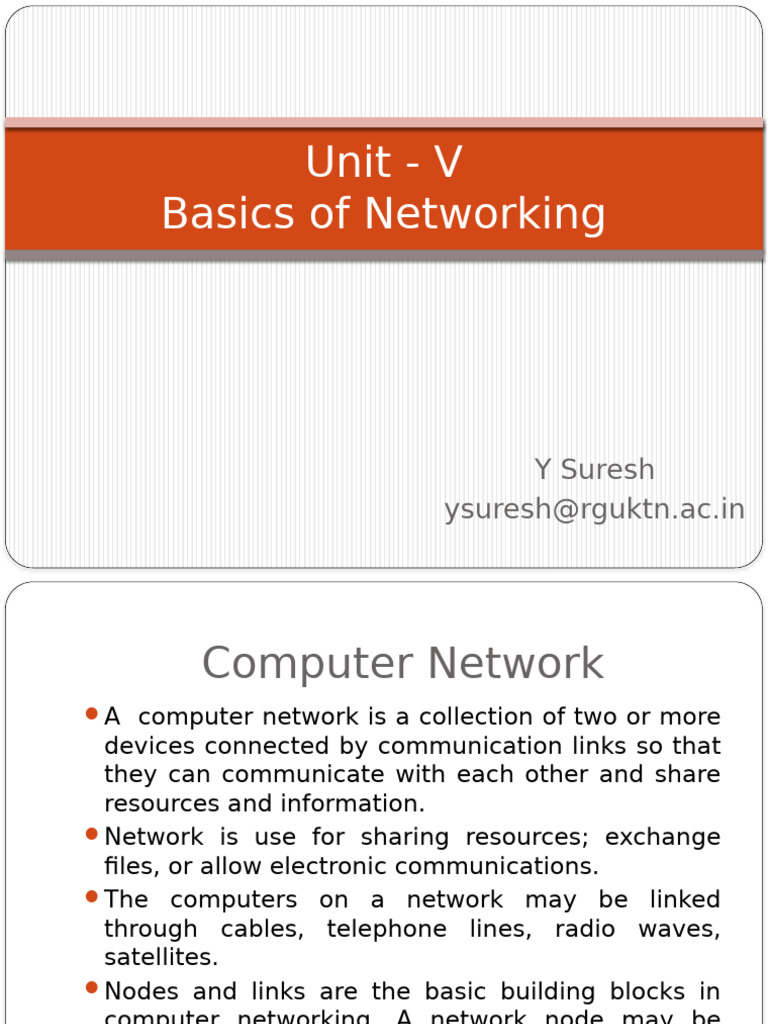 UNIT 5 Basics of Networking | PDF | Transmission Medium | Computer Network