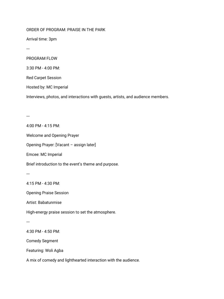 Order of Program | PDF