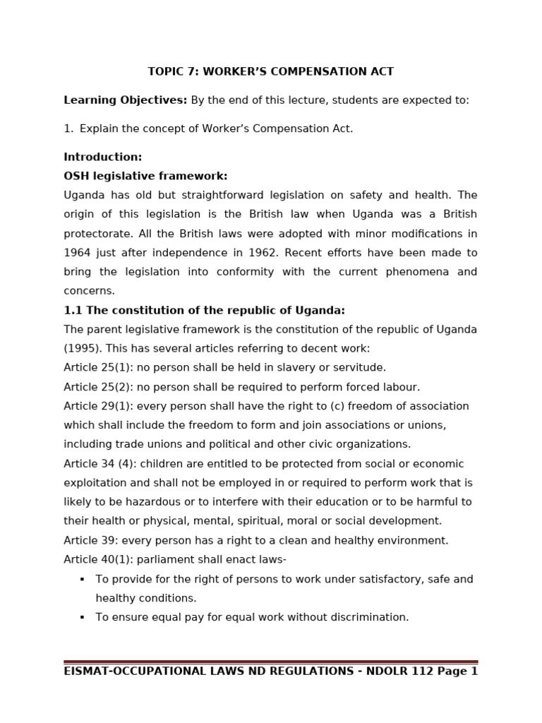 Overview of Uganda's Workers Compensation Act | PDF | Employment ...