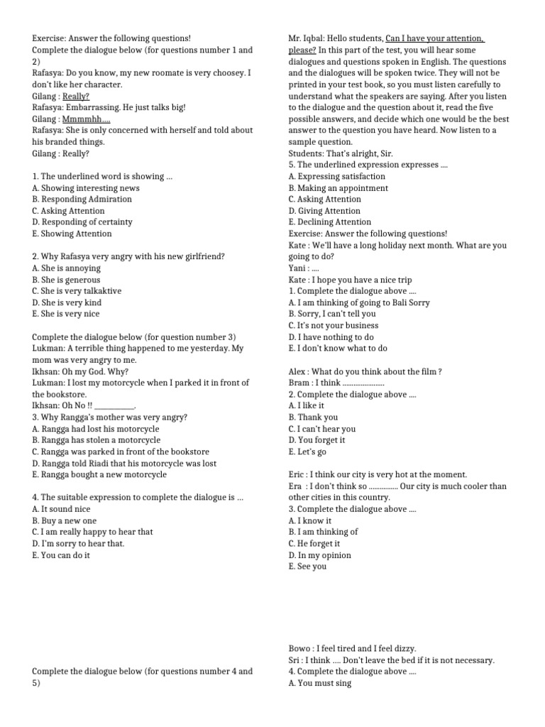 Attention and Opinion Test | PDF