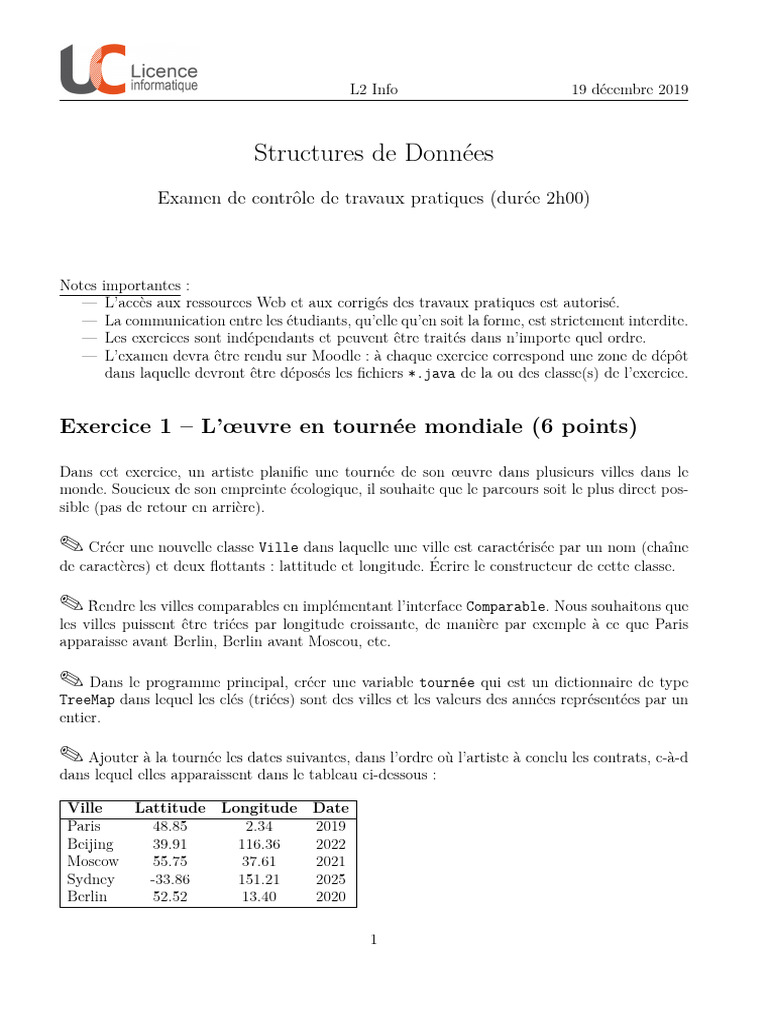 Examen de Structures de Données L2 | PDF | Java (Langage de ...
