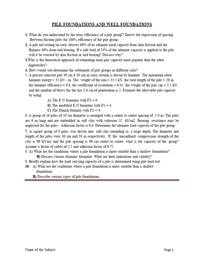 Pile Foundations: Efficiency & Capacity Analysis | PDF | Deep ...