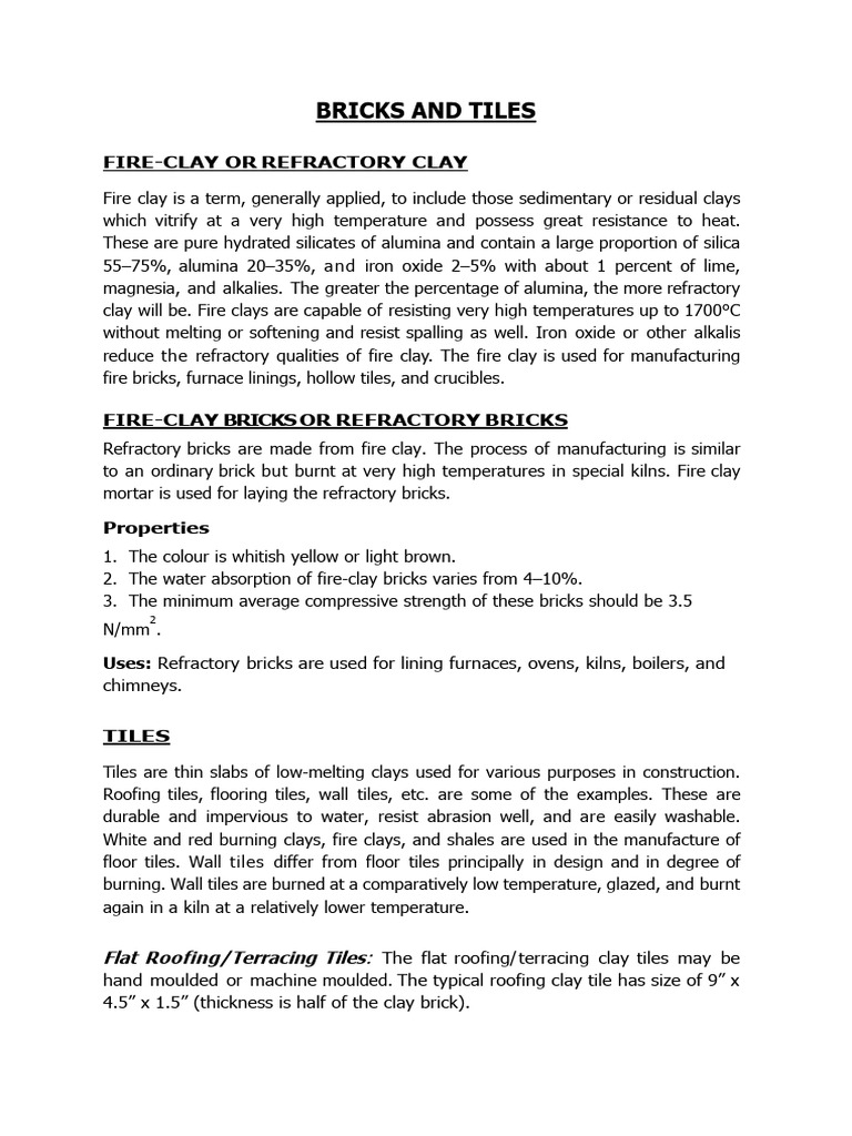 Bricks & Tiles (Part-2) - Modified | PDF | Refractory | Brick