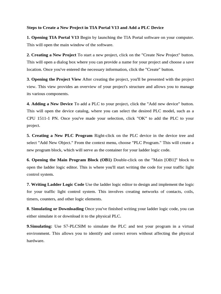 TIA Portal V13: PLC Project Setup Guide | PDF