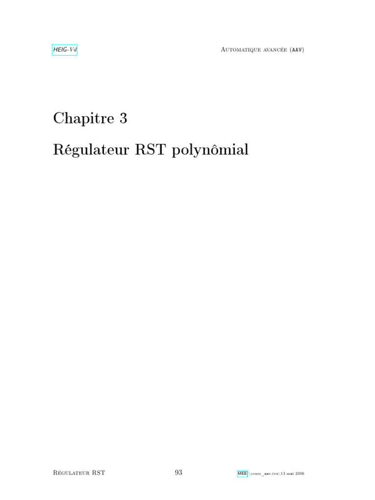 Régulateur RST : Structure et Calculs | PDF | Régulation | Mathématiques