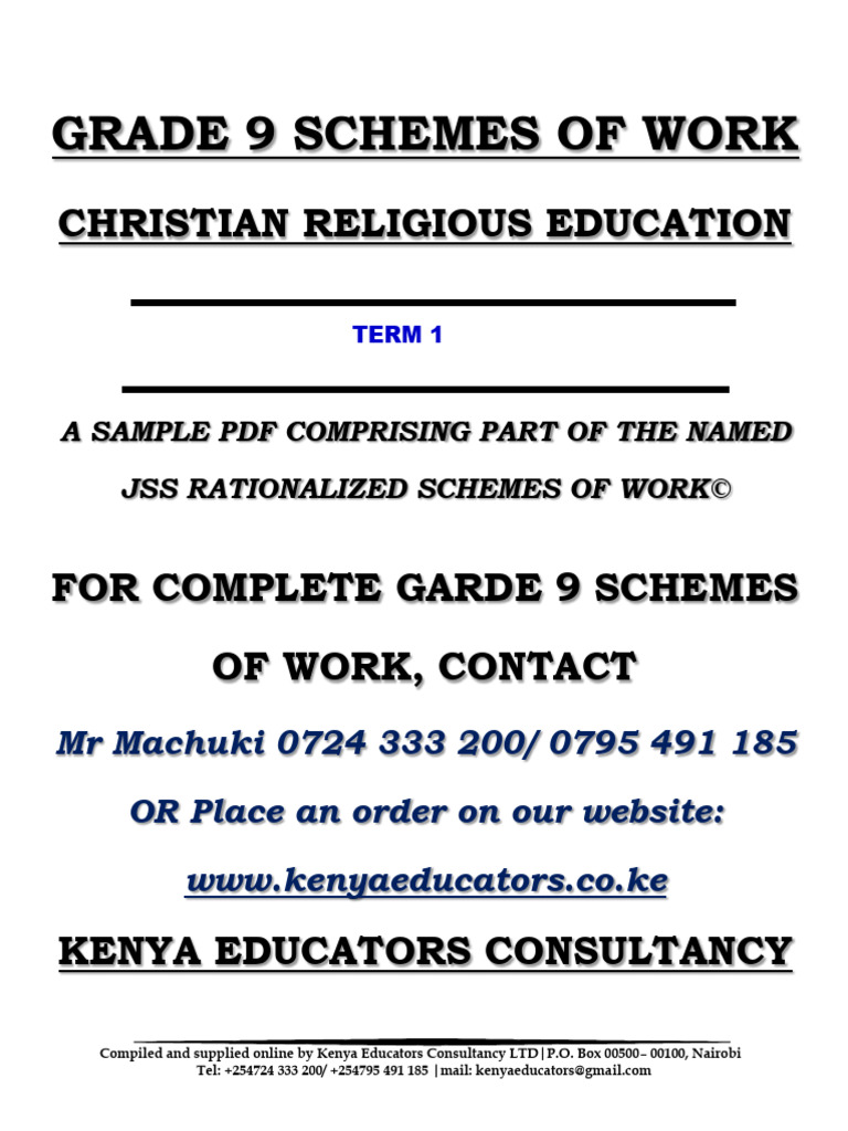 Grade 9 CRE Schemes of Work Term 1 | PDF | Bible | Virtue