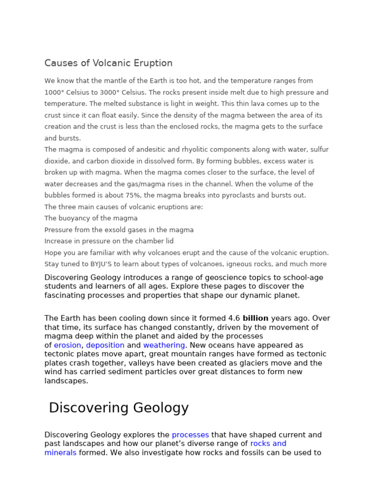 Discovering Geology: Causes of Volcanic Eruption | PDF | Magma | Volcano