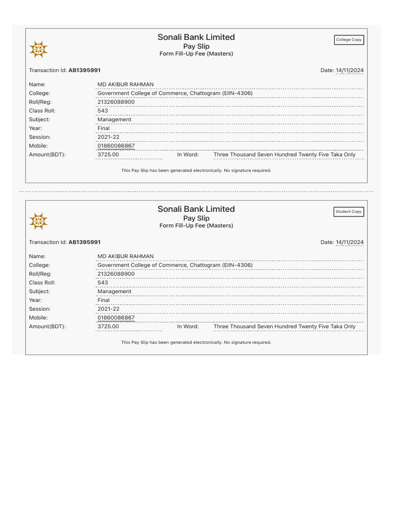 Voucher - Fee Collection | PDF