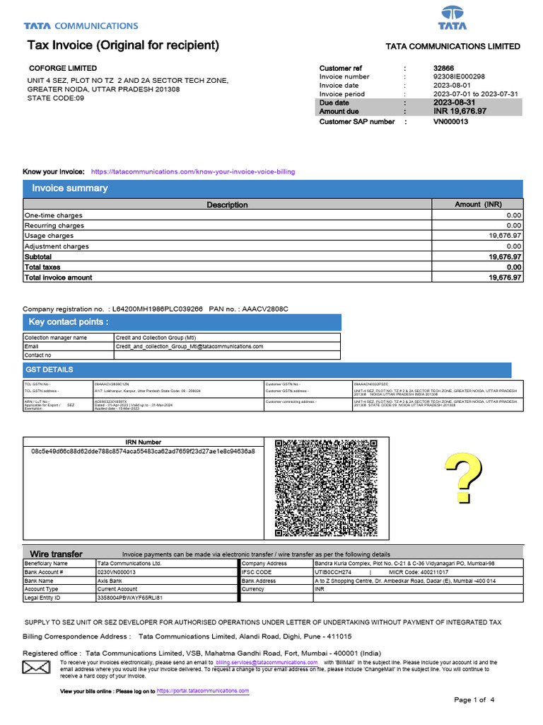 Tata Communications Invoice Summary | PDF | Invoice | Income Tax
