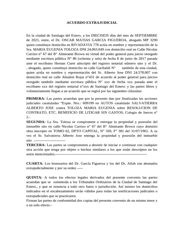 Acuerdo Extrajudicial entre Partes | PDF | Justicia | Crimen y violencia