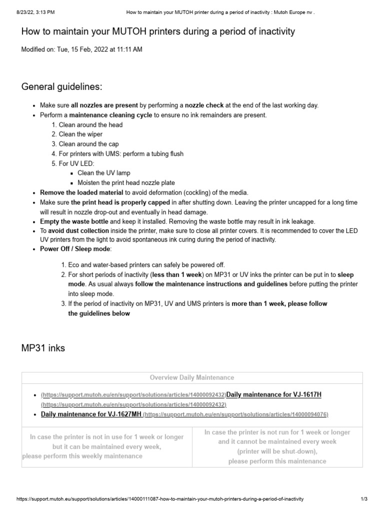 MUTOH Printer Inactivity Maintenance Guide | PDF | Printer (Computing)