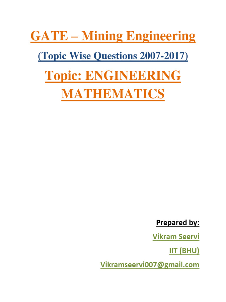 GATE Mining Engineering: Math Questions 2007-2017 | PDF