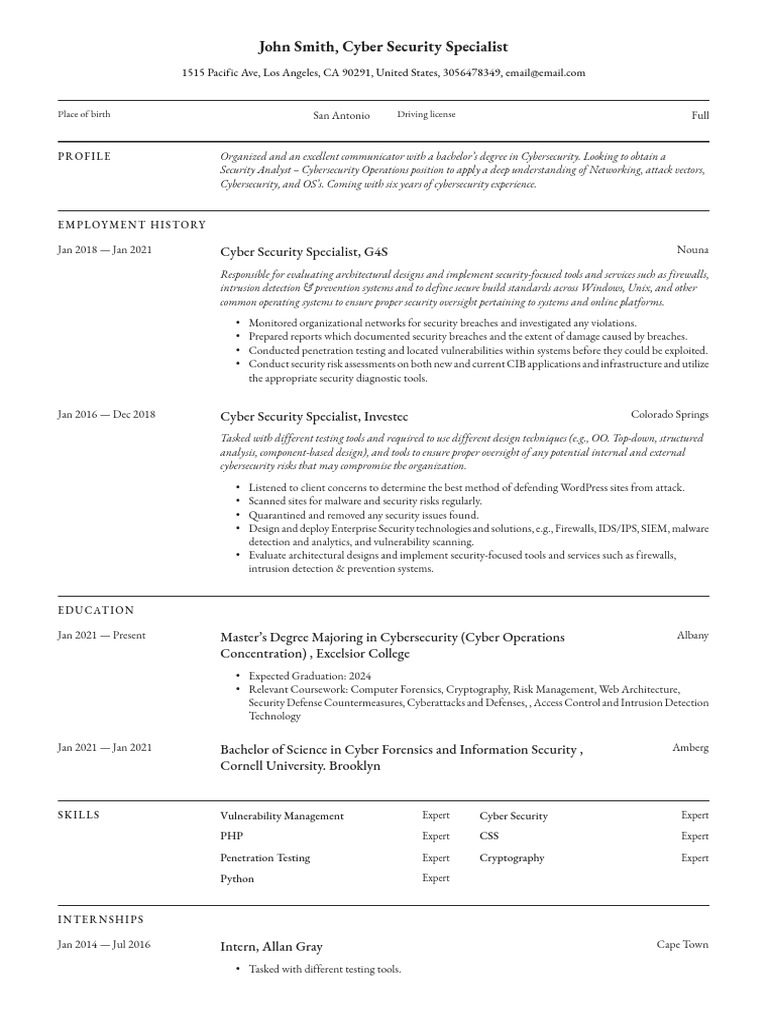 Example Resume Security Specialist 5 | PDF | Security | Computer Security