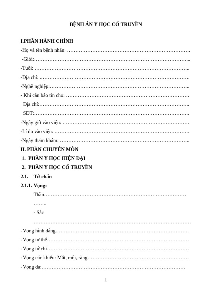 BỆNH ÁN Y HỌC CỔ TRUYỀN | PDF