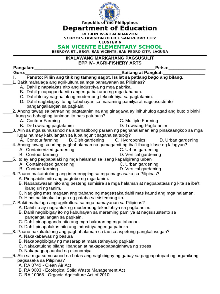 Second Periodical Test In Epp Pdf