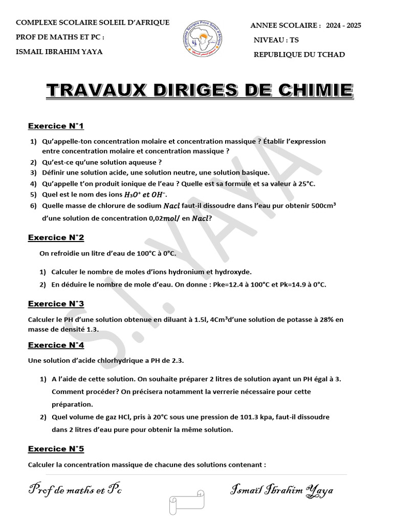 Calculs de solutions et pH en chimie | PDF | Ph | Ion
