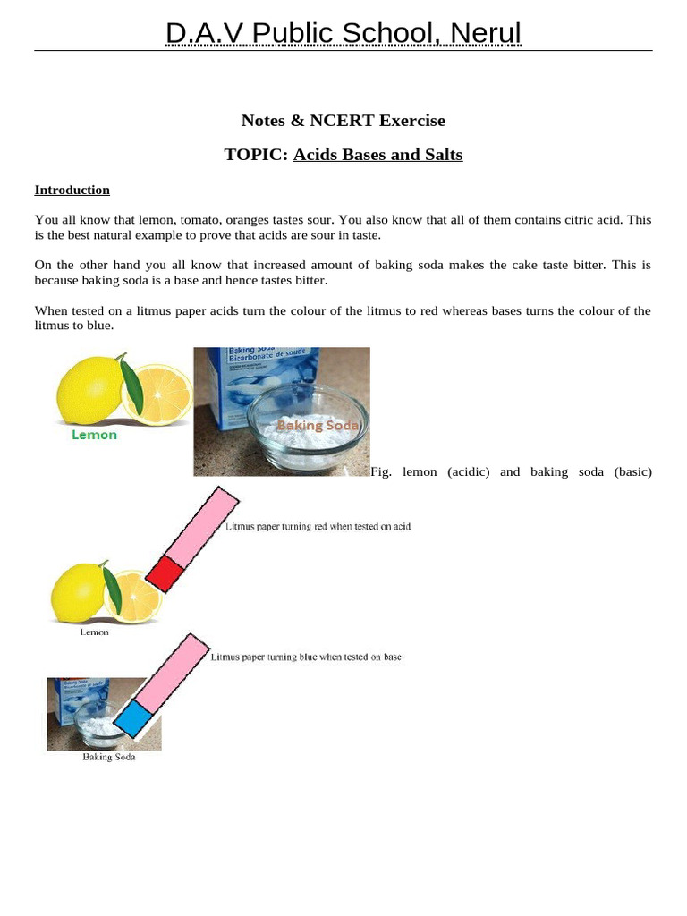 Acids, Bases, and Salts: NCERT Notes | PDF | Ph | Acid