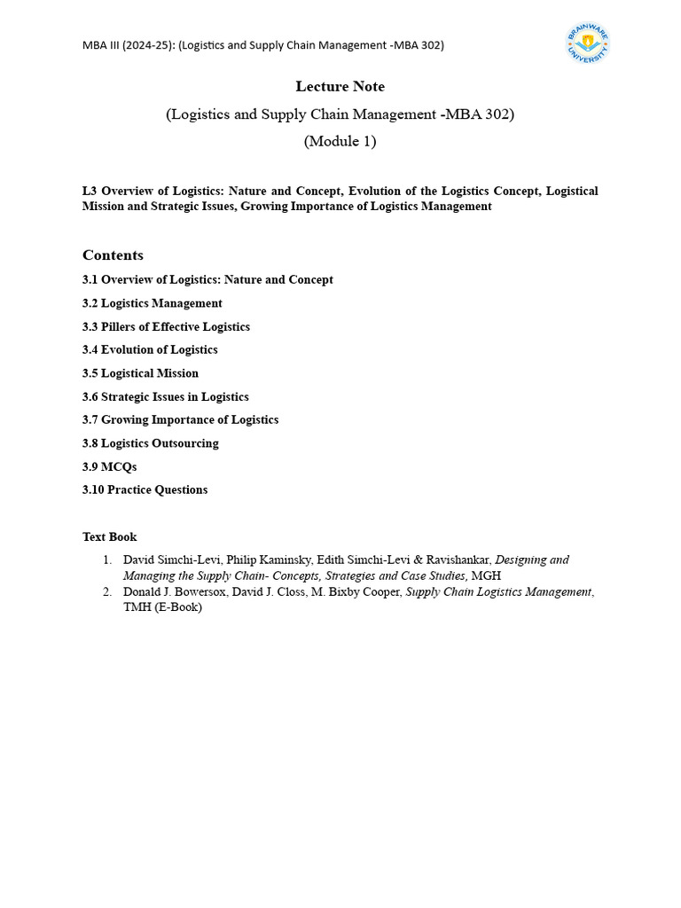 Overview of Logistics Management | PDF | Logistics | Supply Chain