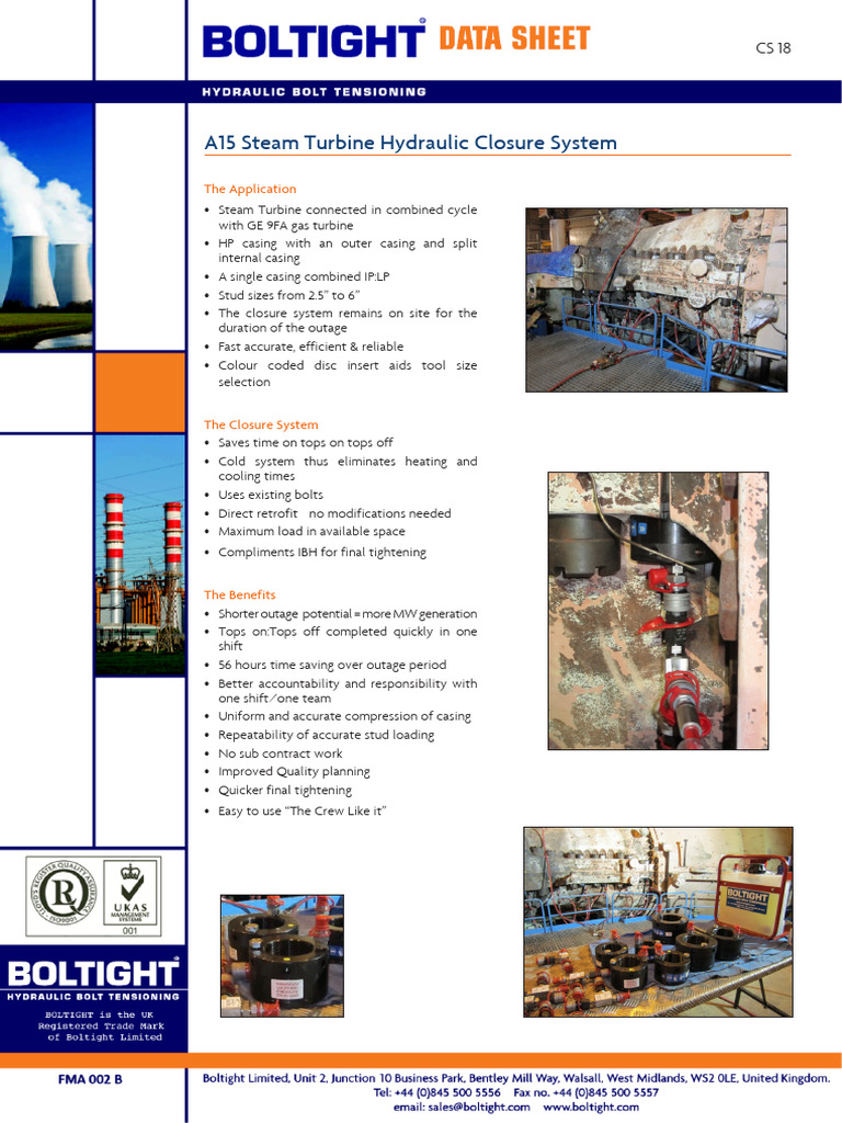 CS 18 A15 Steam Turbine Hydraulic Closure System | PDF