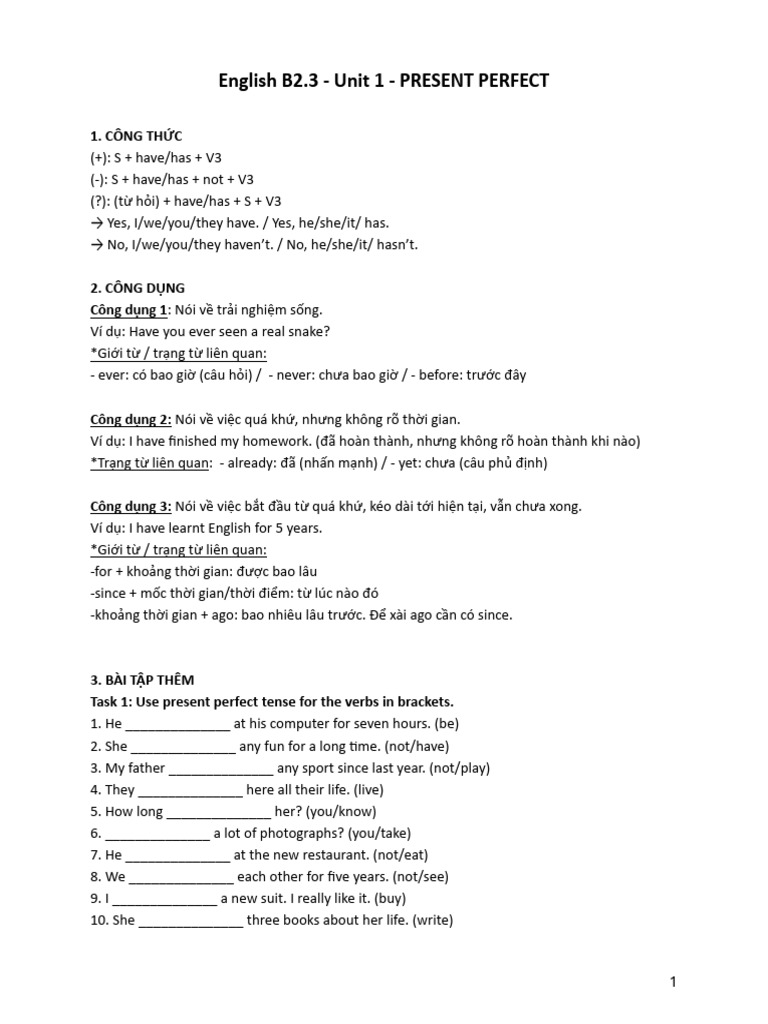 English B2.3 Unit 1 Exercise (HW) | PDF | Language Mechanics | Grammar