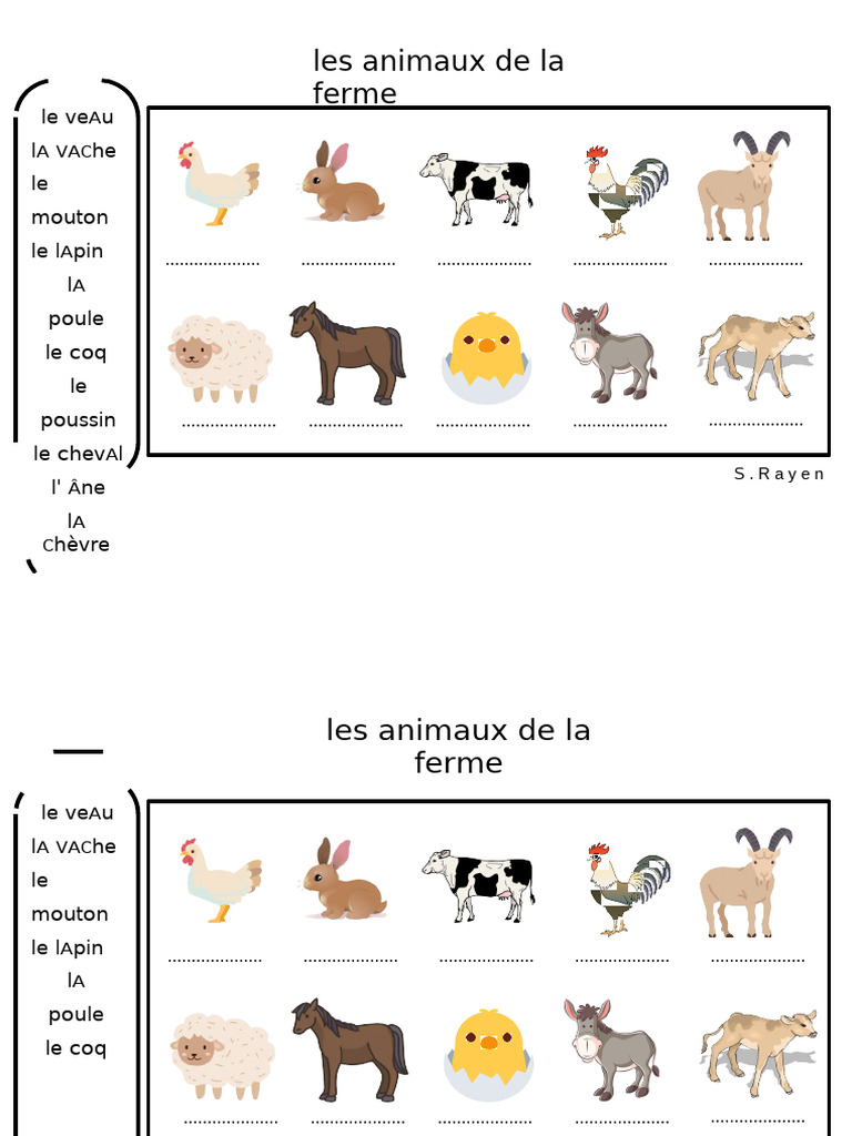 Animaux de la Ferme pour 3AP | PDF