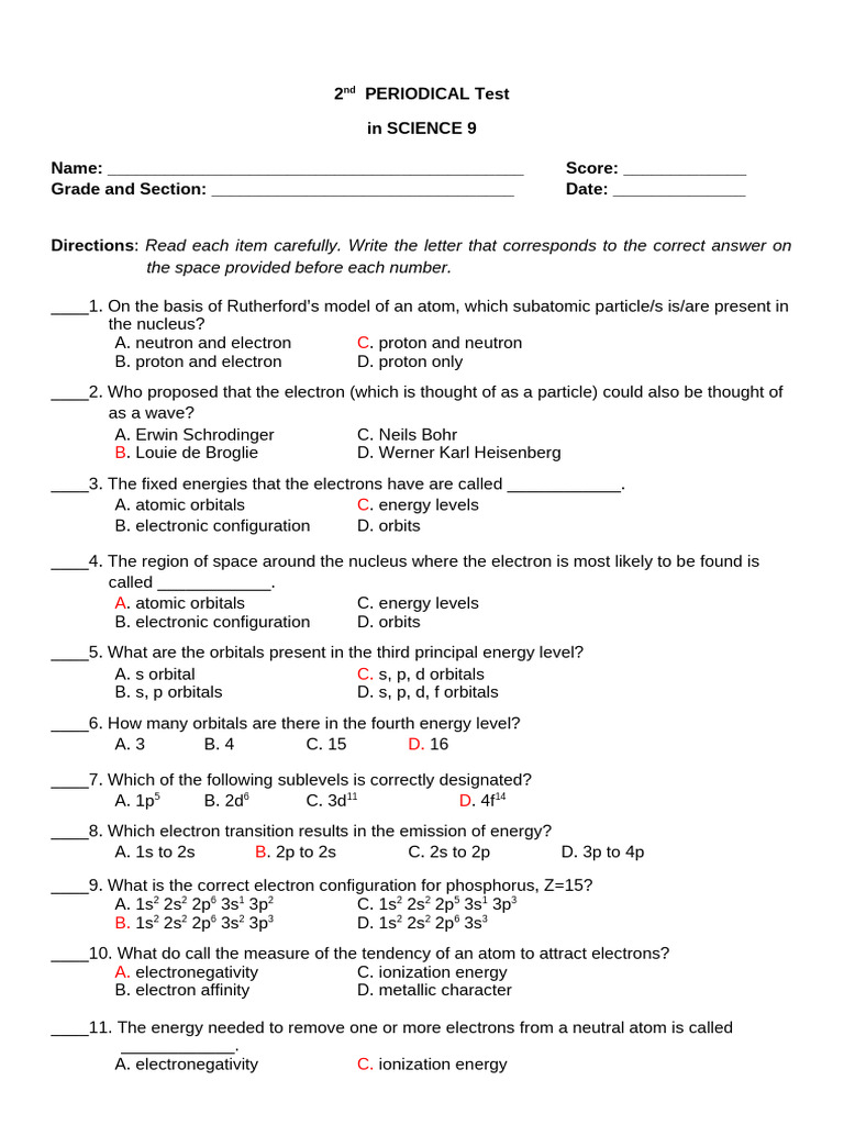 Science 9 Periodical Test Questions | PDF | Chemical Bond | Ionic Bonding