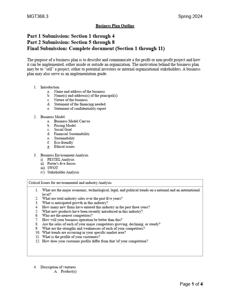 2024+ +spring+ +MGT368.3+ +ST+ +Business+Plan+Outline | PDF | Stocks ...