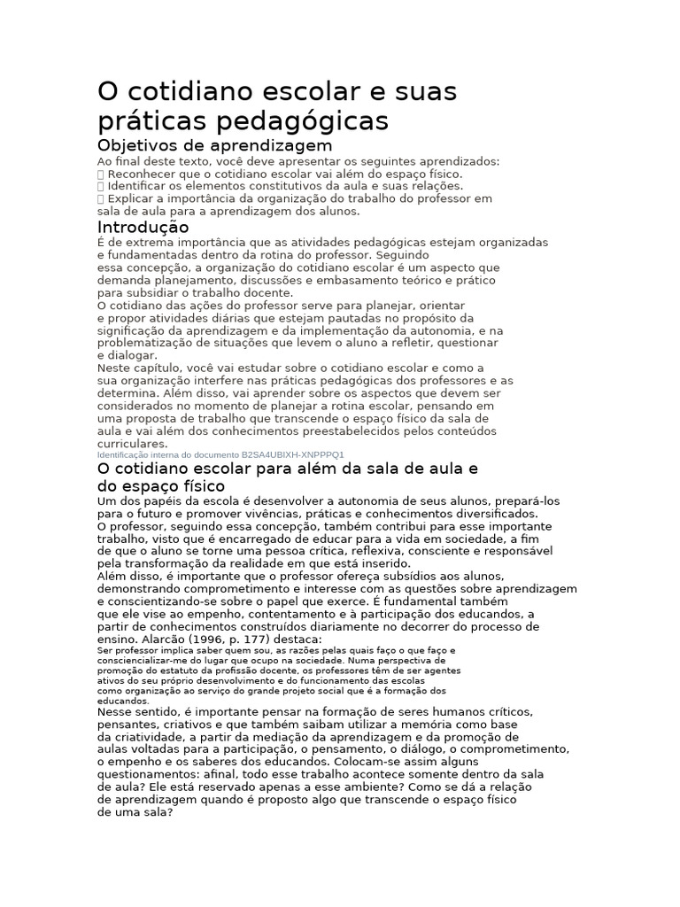 Cotidiano Escolar e Práticas Pedagógicas | PDF | Aprendizado | Pedagogia