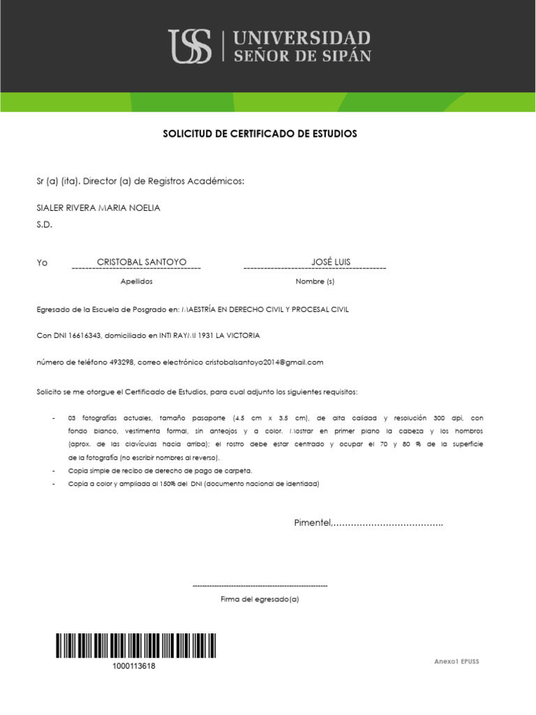 Solicitud de Certificado de Estudios | PDF