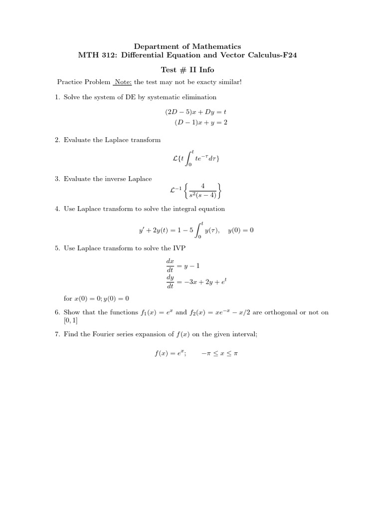 Differential Equations & Vector Calculus Test II | PDF