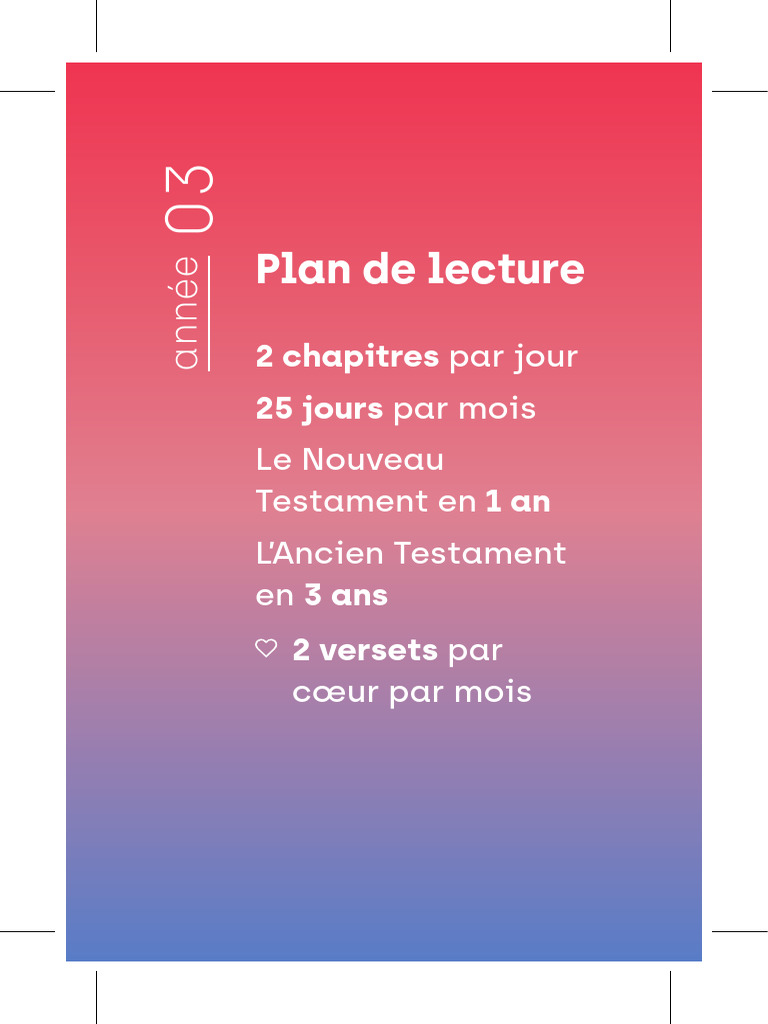 Plan de lecture biblique annuel | PDF | Contenu de la Bible | Bible