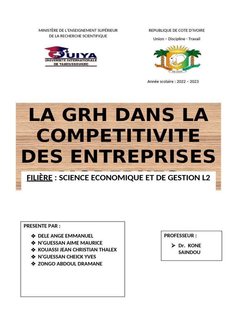 Impact de la GRH sur la compétitivité | PDF | Gestion des ressources ...