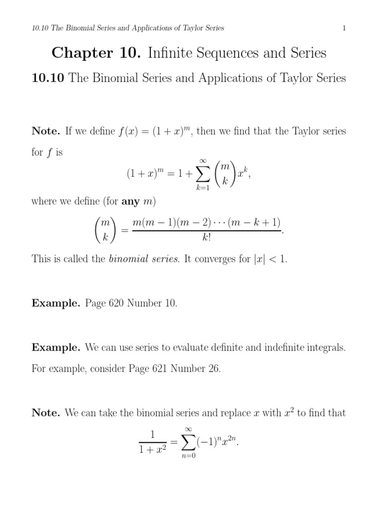 Infinite Sequences and Series: The Binomial Series and Applications of ...