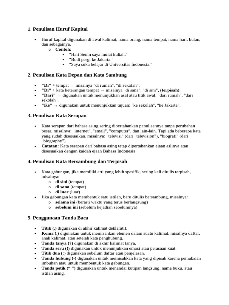 Aturan Penulisan Bahasa Indonesia | PDF