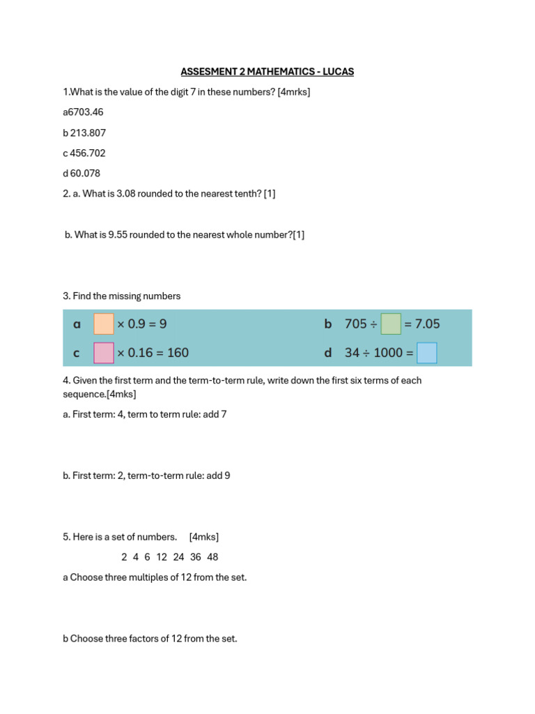 Lucas Assesment 2 Maths | PDF | Area | Geometry