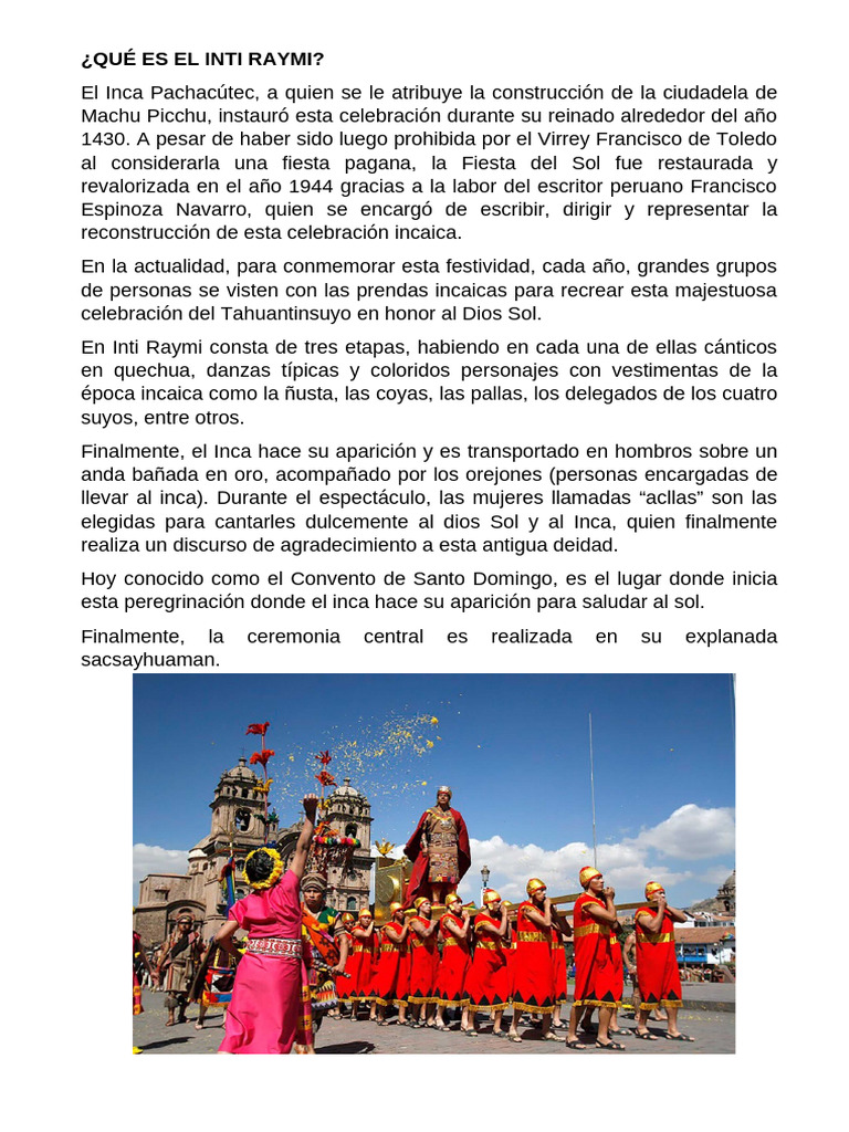 Inti Raymi: Celebración Inca del Sol | PDF | Imperio Inca | Ciencias de ...