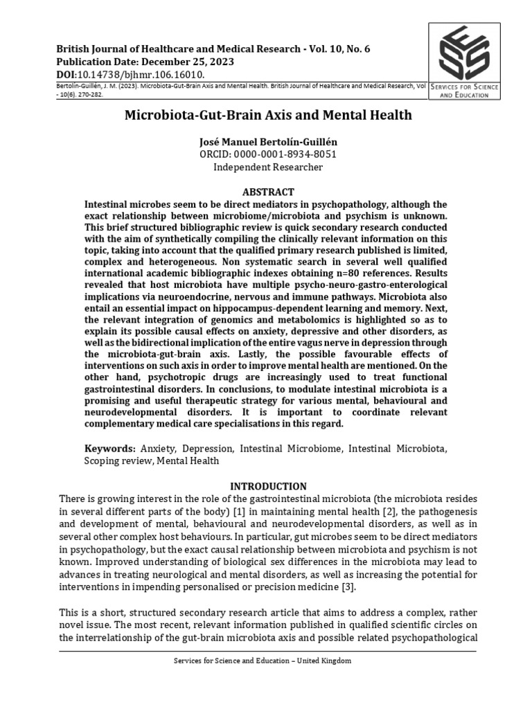 Microbiota-Gut-Brain Axis and Mental Health. | PDF | Irritable Bowel ...