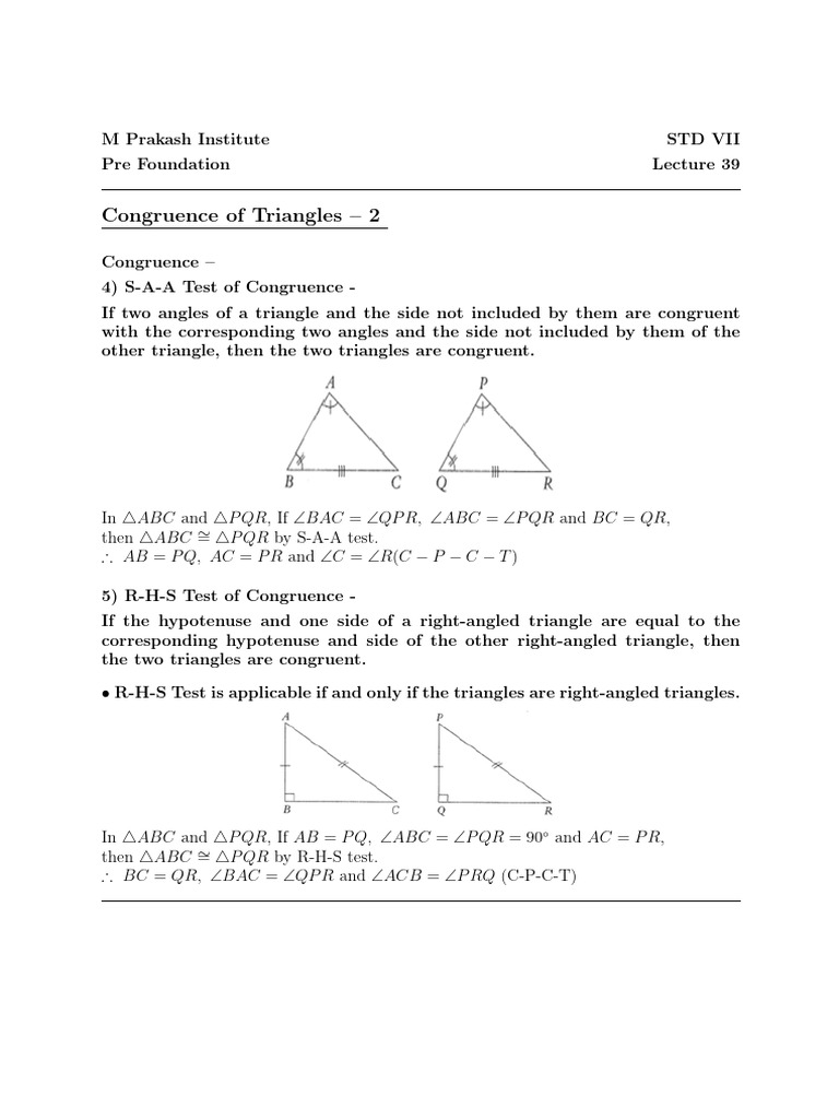 L39 Congruence of Triangles 2 | PDF | Triangle | Elementary Mathematics